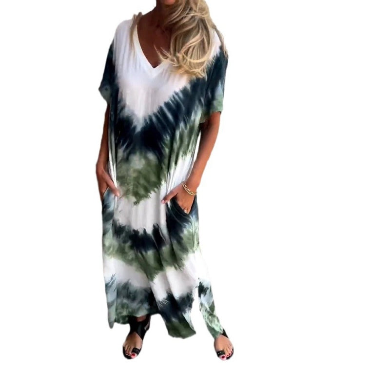 Casual Loose Printed V-Neck Long Dress