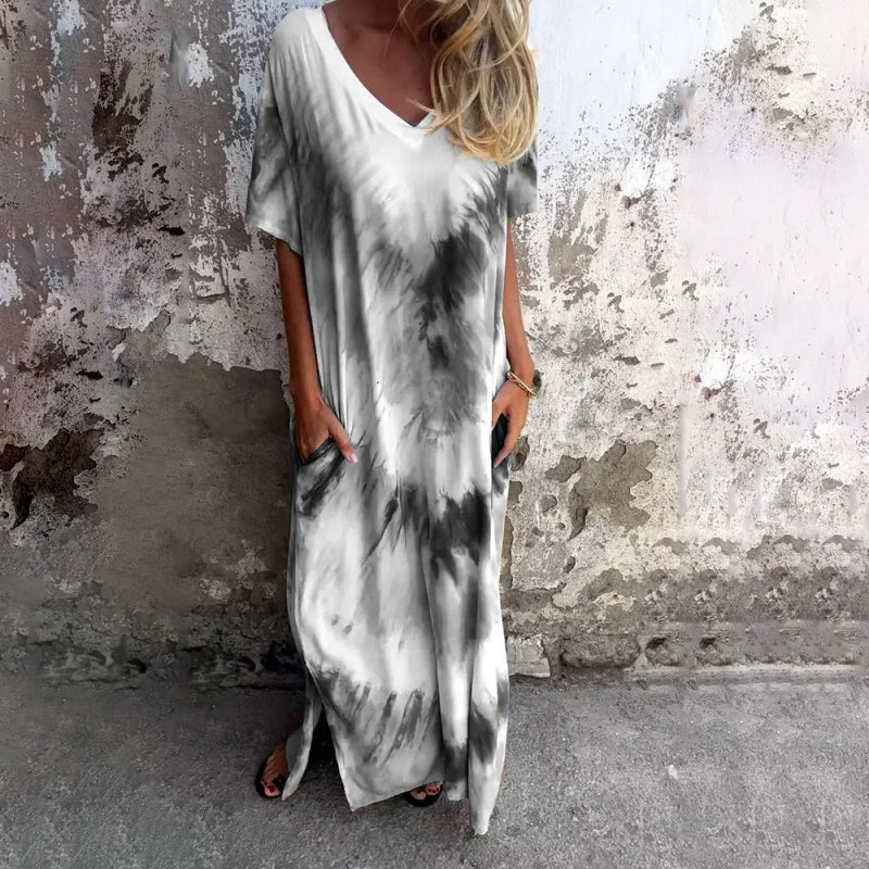 Casual Loose Printed V-Neck Long Dress