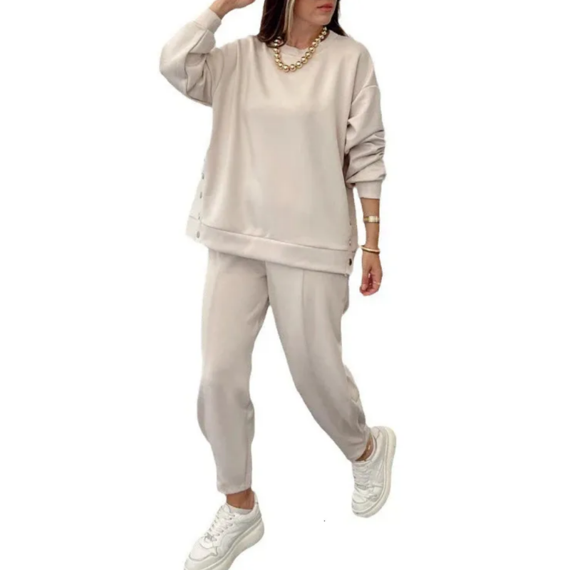 đWomenâs Trendy Solid Color Two-Piece Set Top & Pants
