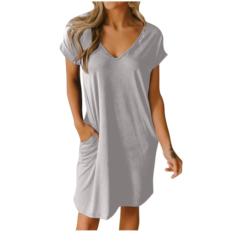 🥰V-Neck T-Shirt Dress With Pockets🌸