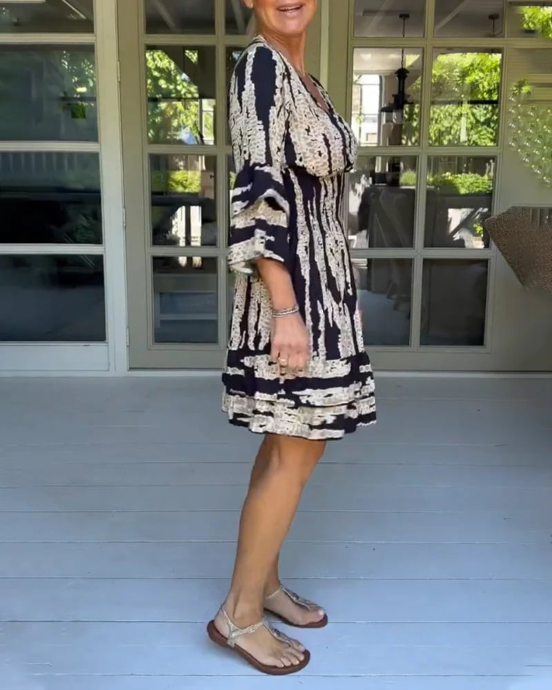 V-neck Dress With Three-quarter Sleeves