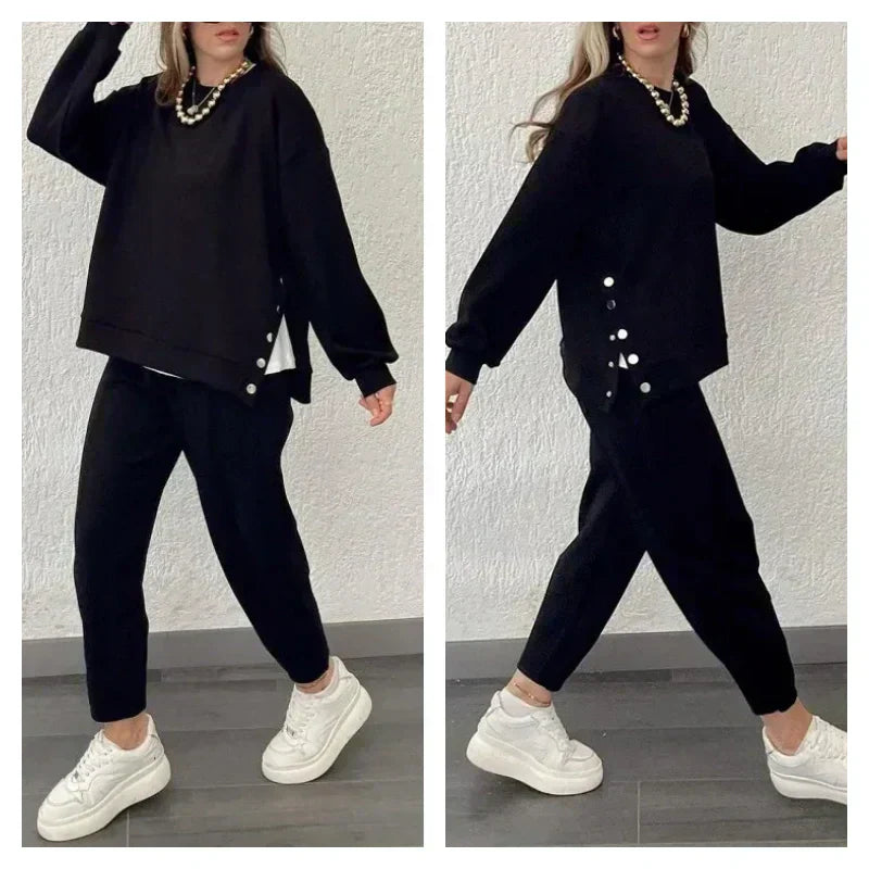 đWomenâs Trendy Solid Color Two-Piece Set Top & Pants