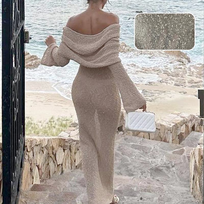 💃Open Shoulder Long-Sleeve Knit Bodycon Dress
