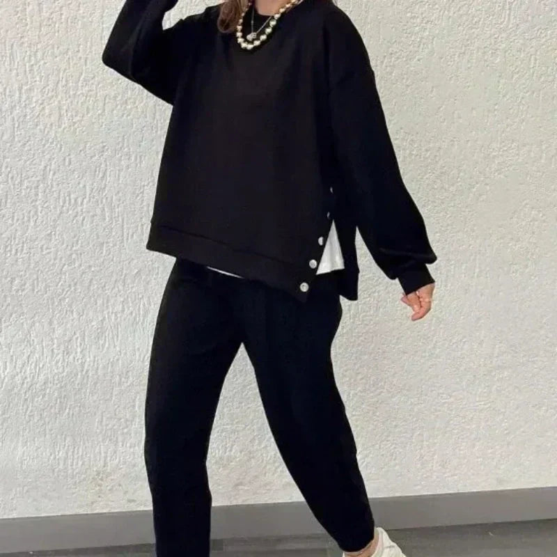 đWomenâs Trendy Solid Color Two-Piece Set Top & Pants