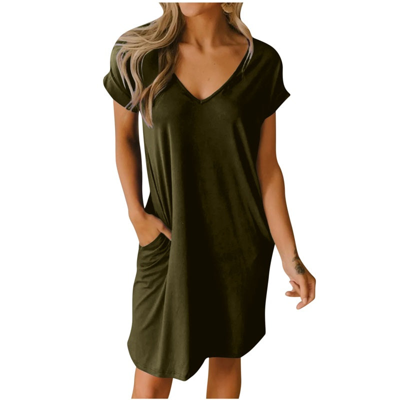 🥰V-Neck T-Shirt Dress With Pockets🌸
