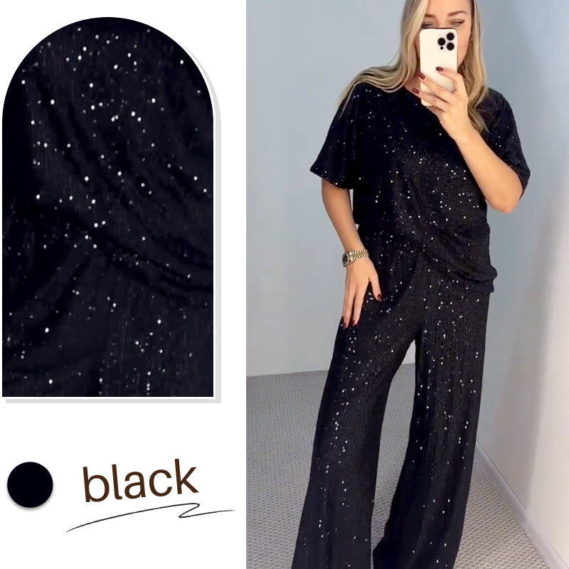 🔥New Hot Selling❤️🔥Women's Sequin Crewneck Top & Loose Trousers💥