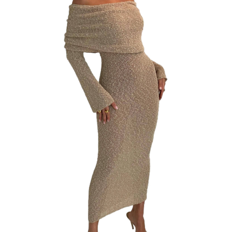 💃Open Shoulder Long-Sleeve Knit Bodycon Dress