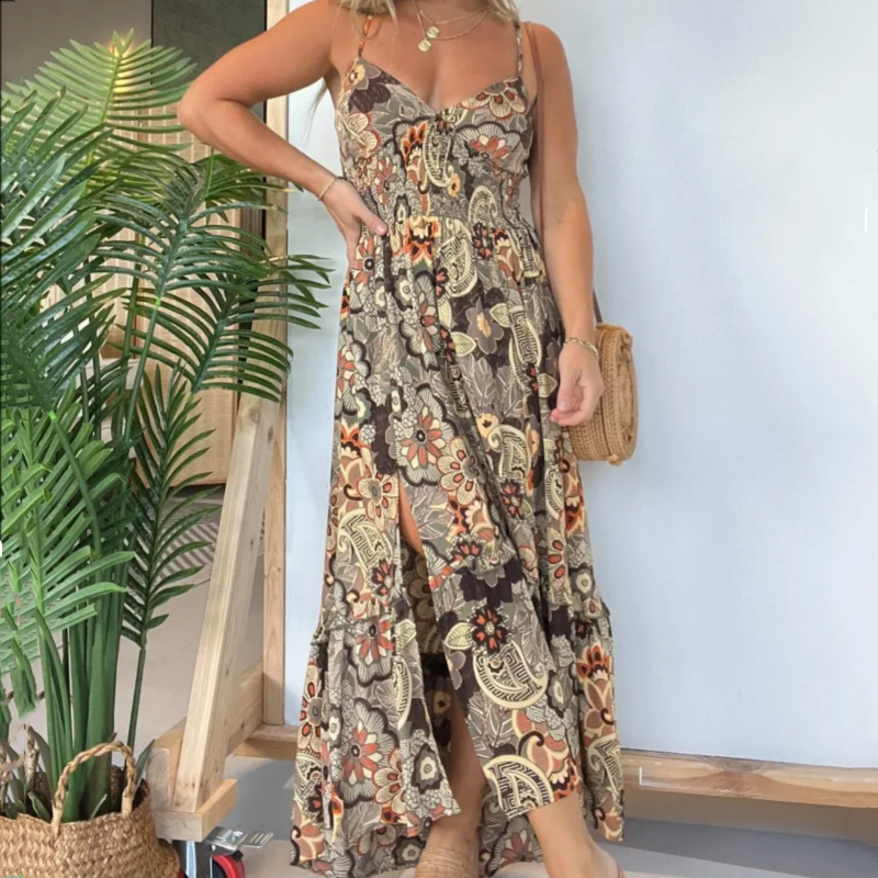 đ¸Womenâs Sexy Spaghetti Strap Floral Print Long Dress
