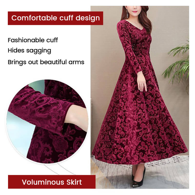 Women's Velour Style V-Neck Dress