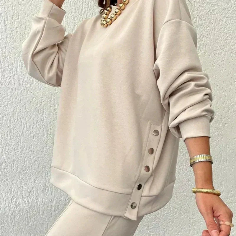 đWomenâs Trendy Solid Color Two-Piece Set Top & Pants