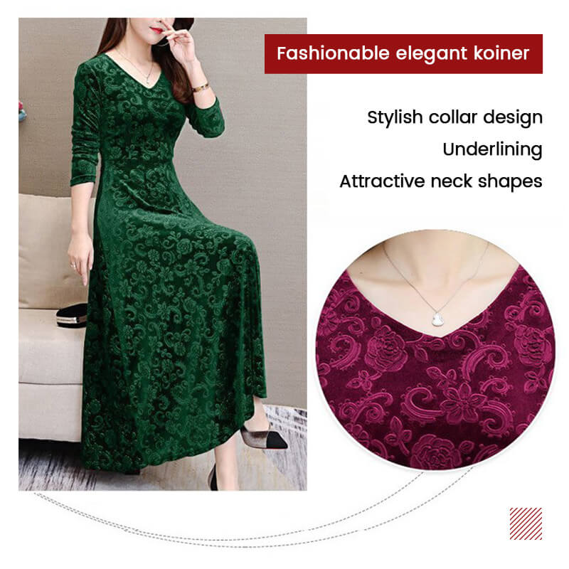 Women's Velour Style V-Neck Dress