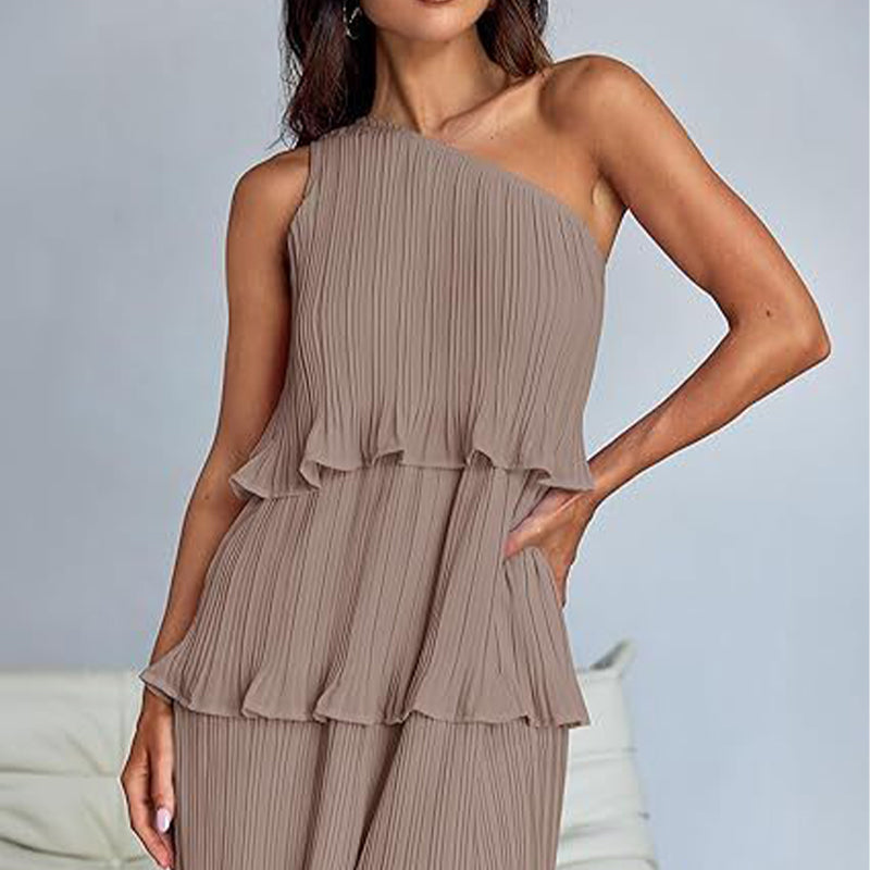 Women's One Shoulder Ruffle Tiered Layered Flowy A Line Dress