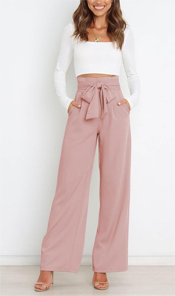 Women'S Casual Wide-Leg Pants Bow Trousers