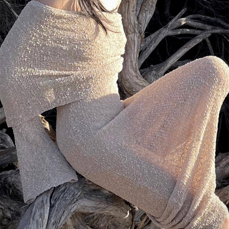 💃Open Shoulder Long-Sleeve Knit Bodycon Dress