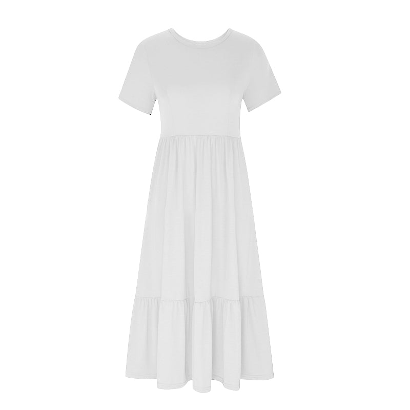 Women's Round Neck Pleated Solid Colour Dress