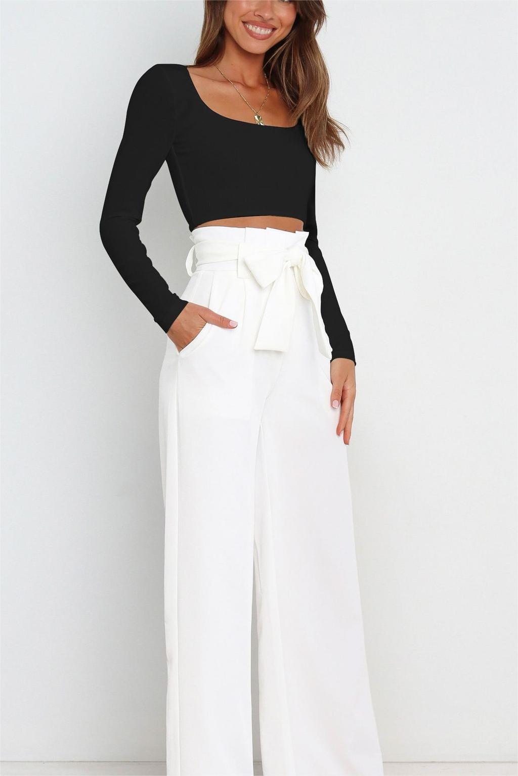 Women'S Casual Wide-Leg Pants Bow Trousers