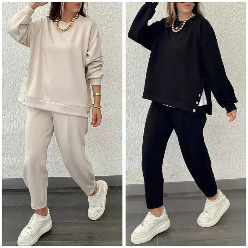 đWomenâs Trendy Solid Color Two-Piece Set Top & Pants