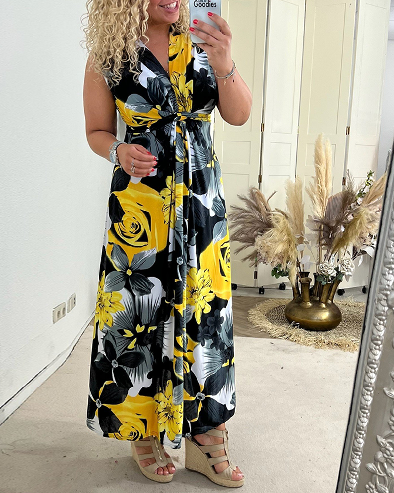 💥Floral Print Sleeveless Pleated Elegant Dress