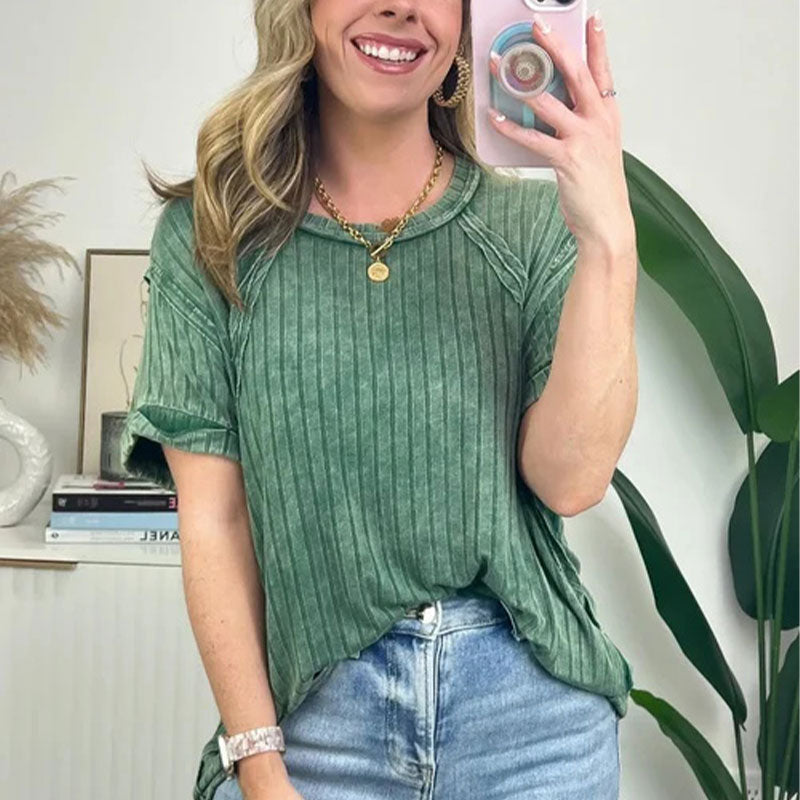 Women's Trendy Striped Round Neck Short Sleeve T-Shirt