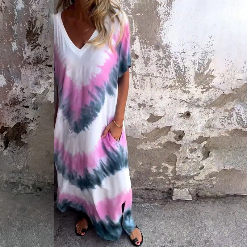 Casual Loose Printed V-Neck Long Dress