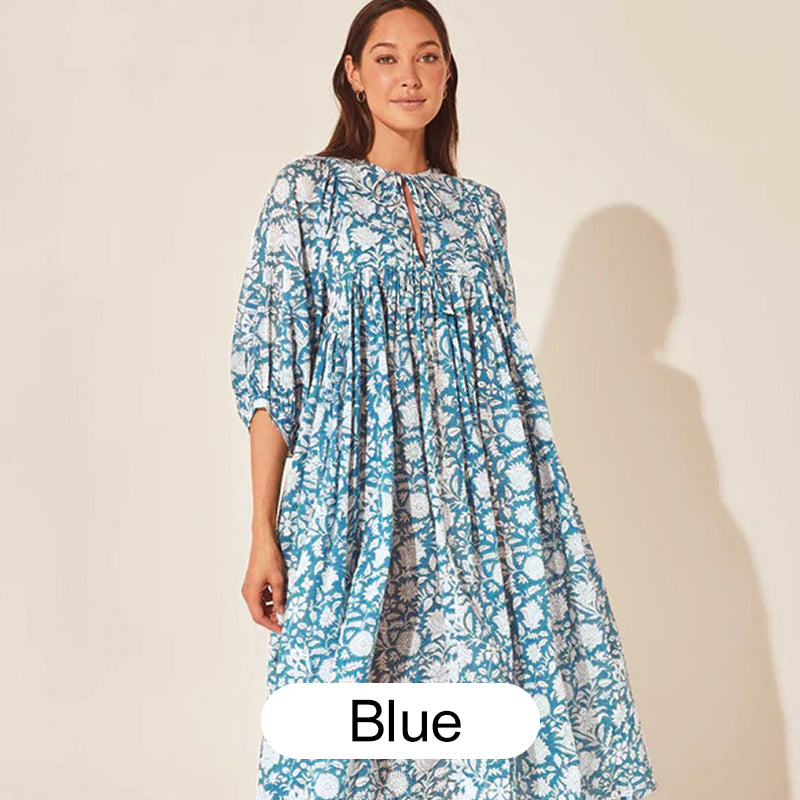 🍊Women's Vintage Floral Pleated Half Sleeve Flowy Dress
