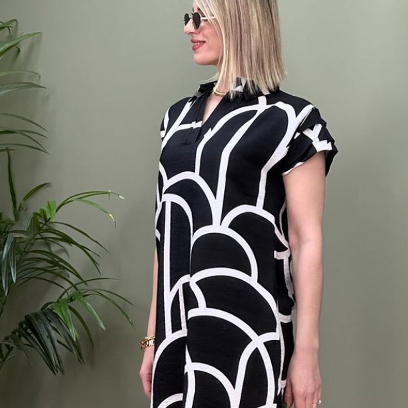 Chic Geometric Pattern V-Neck Dress