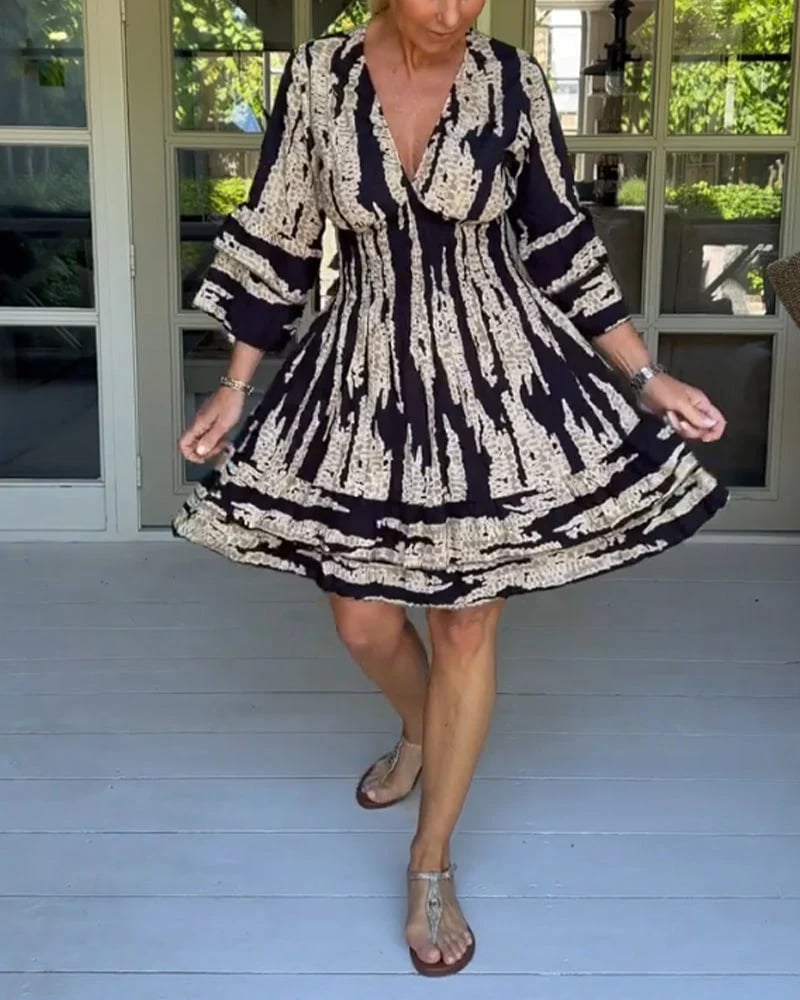 V-neck Dress With Three-quarter Sleeves