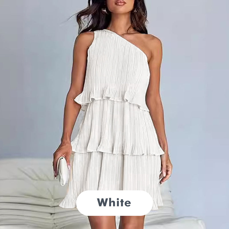 Women's One Shoulder Ruffle Tiered Layered Flowy A Line Dress