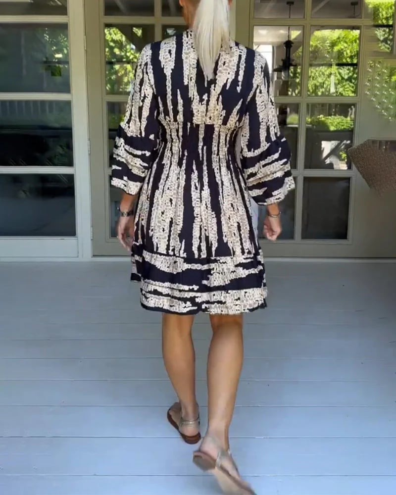 V-neck Dress With Three-quarter Sleeves