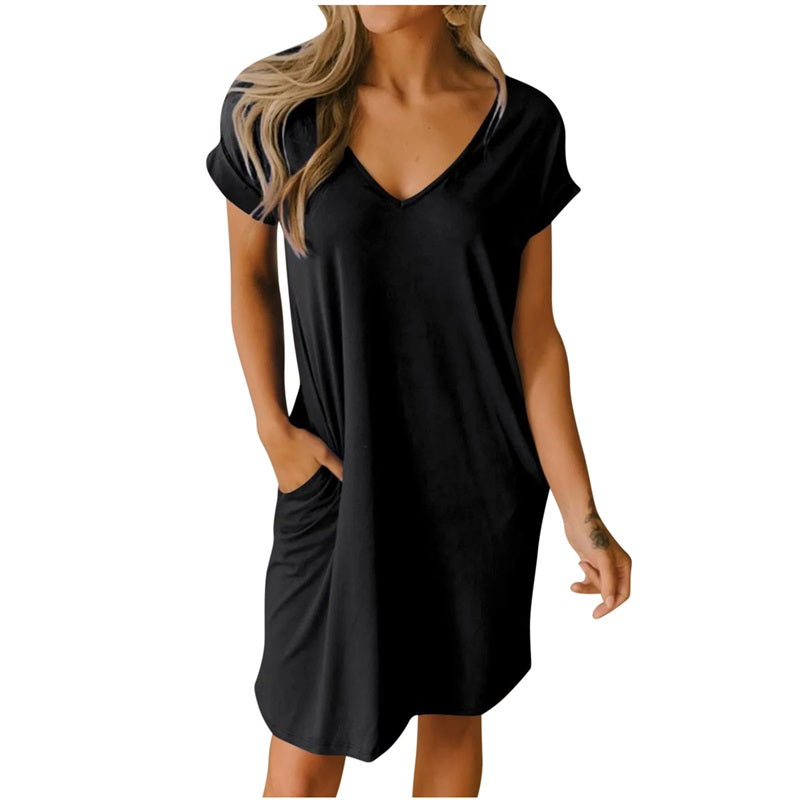 🥰V-Neck T-Shirt Dress With Pockets🌸
