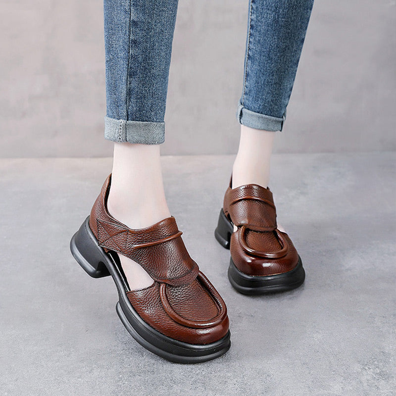 Women'S Thick Sole Hollow High Heeled Sandals With Velcro