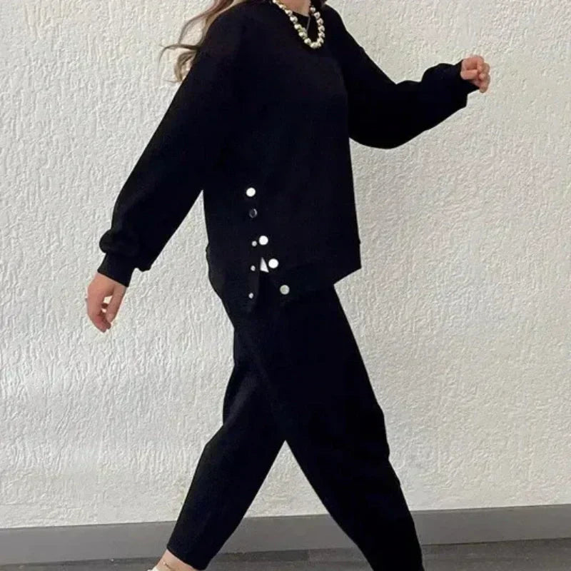 đWomenâs Trendy Solid Color Two-Piece Set Top & Pants