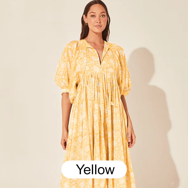 🍊Women's Vintage Floral Pleated Half Sleeve Flowy Dress