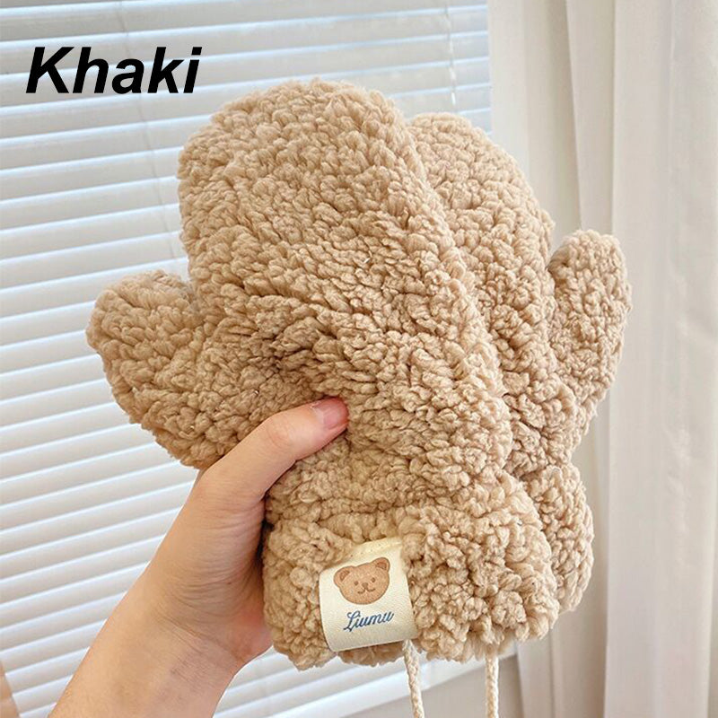 Cozy Bear Plush Warm Gloves with Stringš§¤