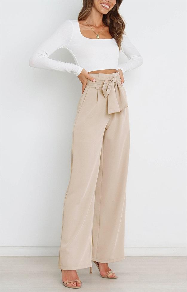 Women'S Casual Wide-Leg Pants Bow Trousers
