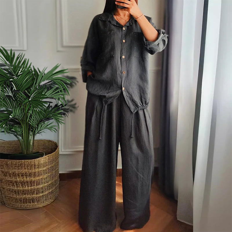 Hem Drawstring Top Wide-Leg Pants 2-Piece Set