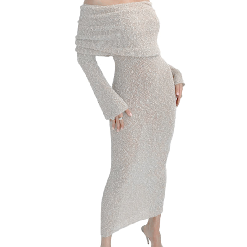💃Open Shoulder Long-Sleeve Knit Bodycon Dress