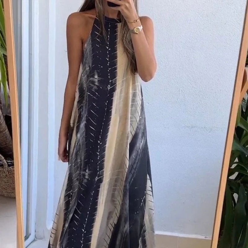 Women's Printed Halterneck Backless Dress