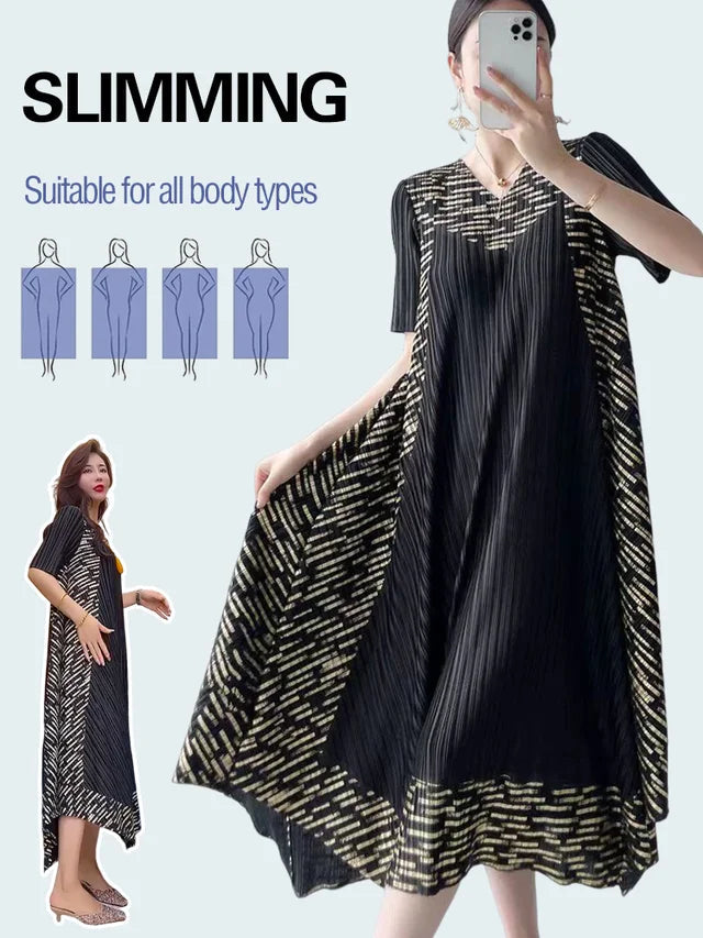 🌸Miyake Vintage Print Pleated Dress