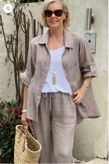 Two-piece Casual Shirt Set In Cotton And Linen