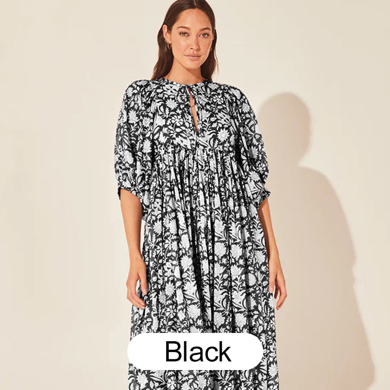 🍊Women's Vintage Floral Pleated Half Sleeve Flowy Dress