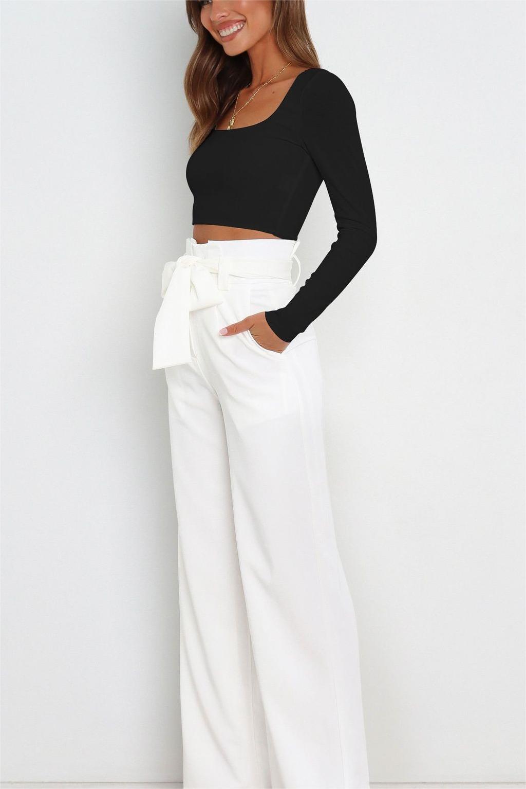 Women'S Casual Wide-Leg Pants Bow Trousers