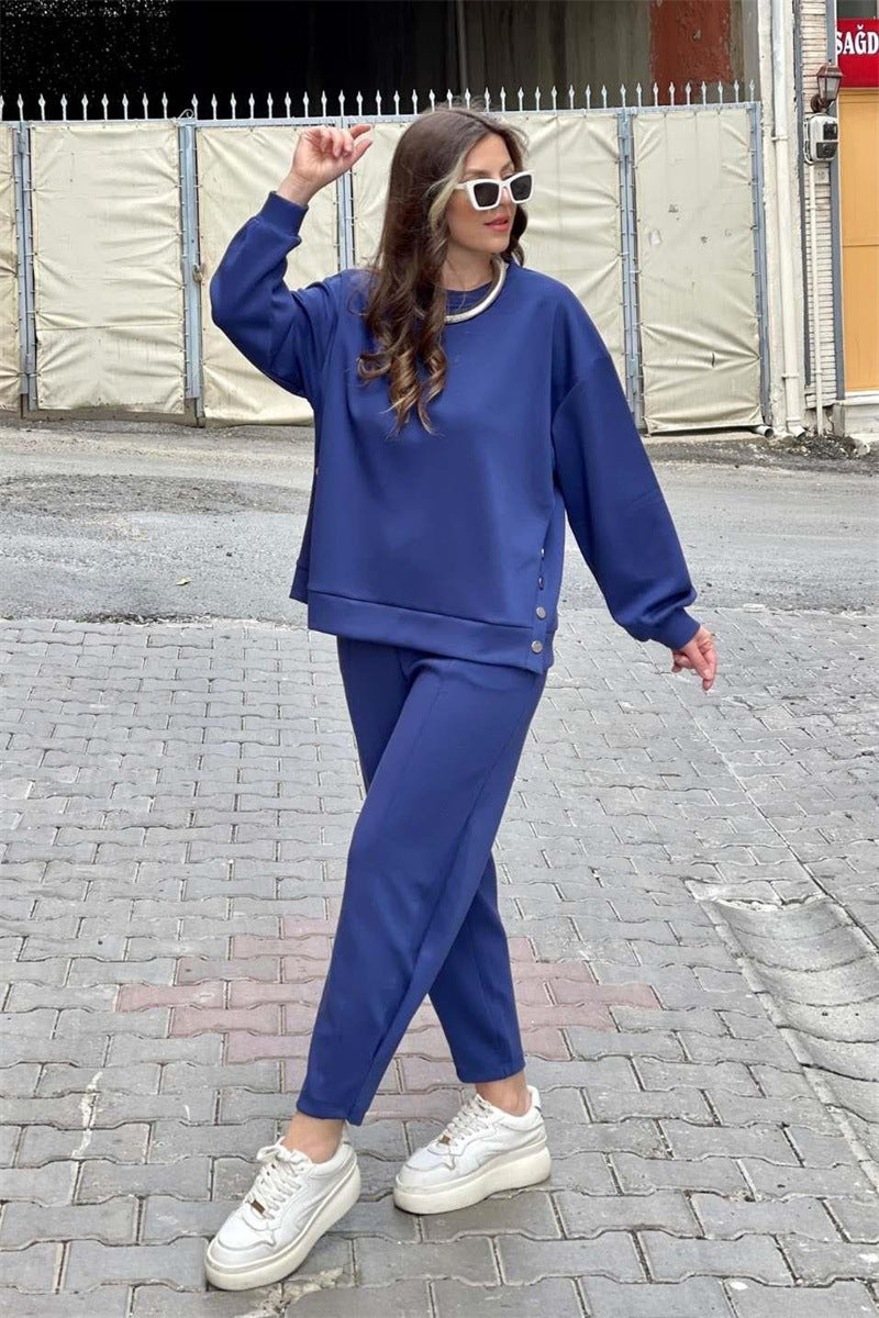 đWomenâs Trendy Solid Color Two-Piece Set Top & Pants