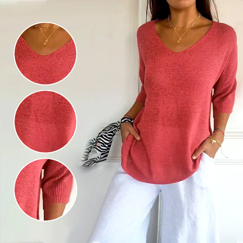 โจ Solid Color Knitted V-Neck Top โ Breathable Comfort, Minimalist Elegance & Timeless Style ๐๐