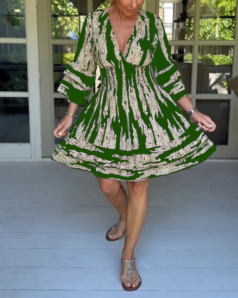 V-neck Dress With Three-quarter Sleeves