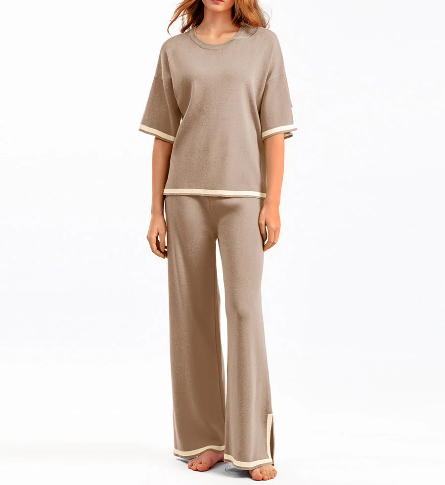 Round Neck Short-sleeved Top Pants Splicing Two-piece Suit