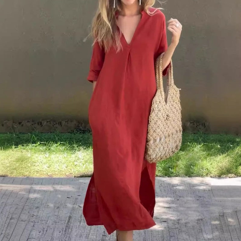🔥Elegant V-Neck Slit Dress