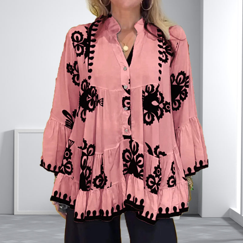 Women’s Boho Style Printed Ruffle Top