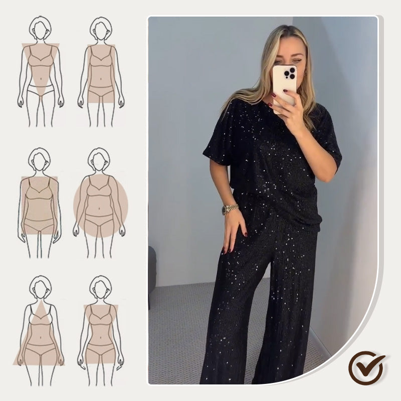 🔥New Hot Selling❤️🔥Women's Sequin Crewneck Top & Loose Trousers💥