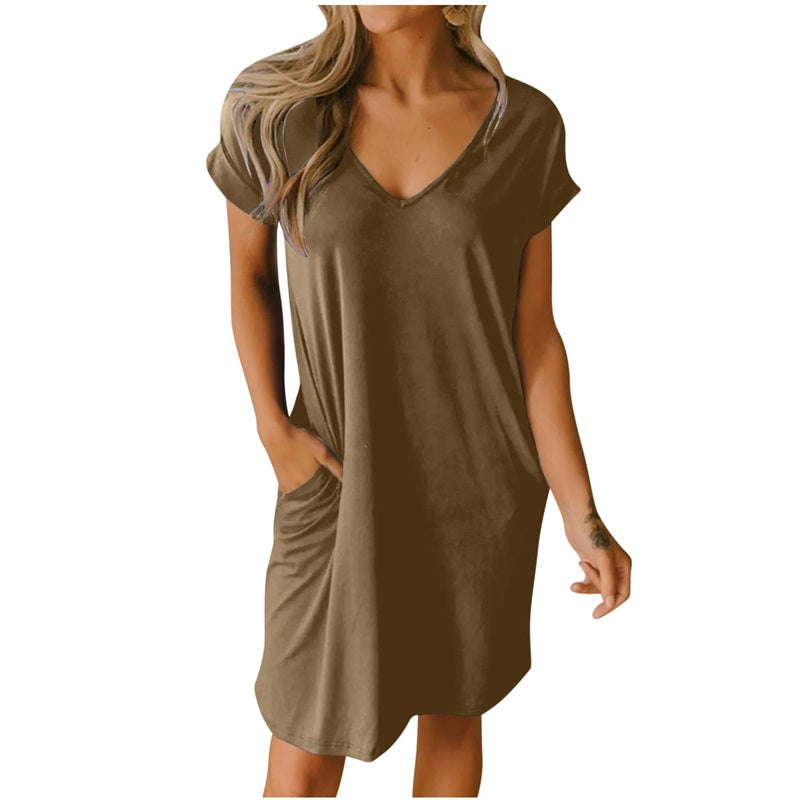 🥰V-Neck T-Shirt Dress With Pockets🌸